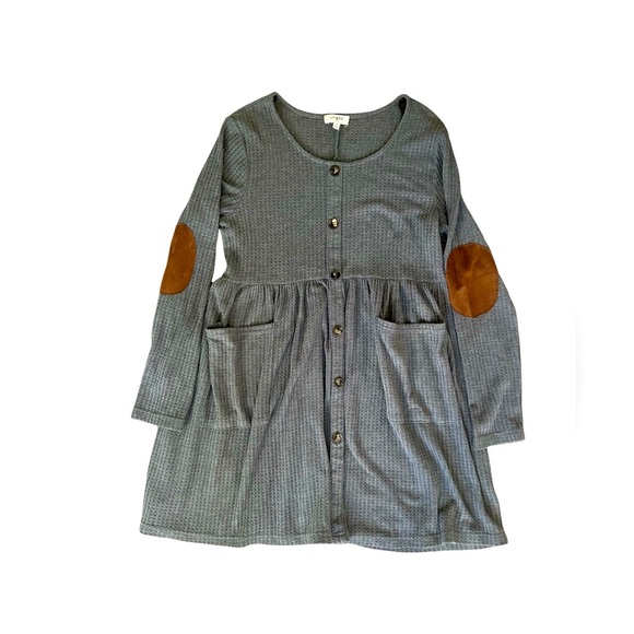Umgee waffle knit gray babydoll dress with front pockets size small - Picture 6 of 11